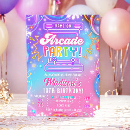 Arcade Feest Spelhal Neon Glow Meisje Verjaardag Kaart
