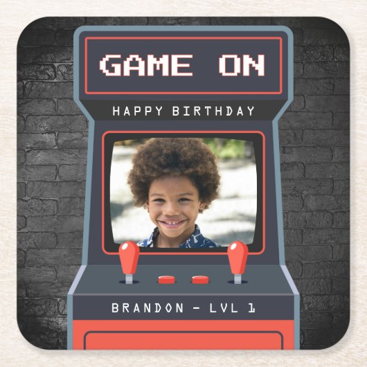 Arcade Game Foto Brick Wall Retro Kartonnen Onderzetters (Voorkant)