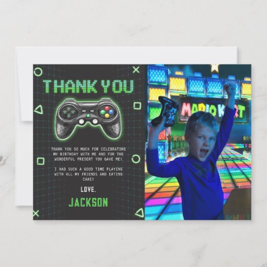 Arcade Game Kinderen Verjaardag Foto Dank u Kaart (Voorkant)