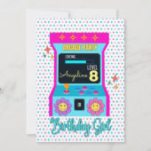 Arcade Game Retro Verjaardagsfeestje Blauw Roze Kaart (Voorkant)