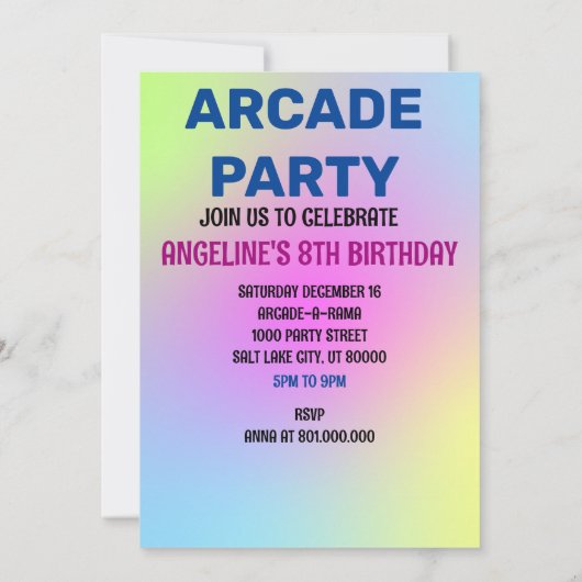 Arcade Game Retro Verjaardagsfeestje Blauw Roze Kaart (Achterkant)