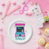 Arcade Game Retro Verjaardagsfeestje Blauw Roze Papieren Bordje (Feest)