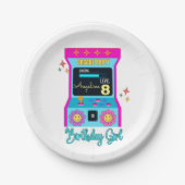 Arcade Game Retro Verjaardagsfeestje Blauw Roze Papieren Bordje (Voorkant)