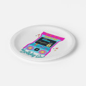 Arcade Game Retro Verjaardagsfeestje Blauw Roze Papieren Bordje (Gekanteld)