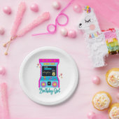 Arcade Game Retro Verjaardagsfeestje Blauw Roze Papieren Bordje (Feest)