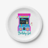 Arcade Game Retro Verjaardagsfeestje Blauw Roze Papieren Bordje (Voorkant)