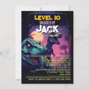 Arcade Game T Rex Jongens Verjaardagsfeest Uitnodi Kaart