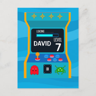 Arcade Game Verjaardag Jongen Feest Level Up Briefkaart