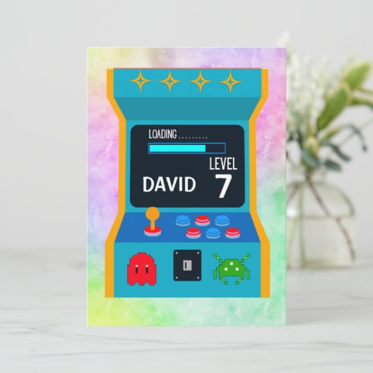 Arcade Game Verjaardag Jongen Party Niveau Omhoog Kaart (Staand voorkant)