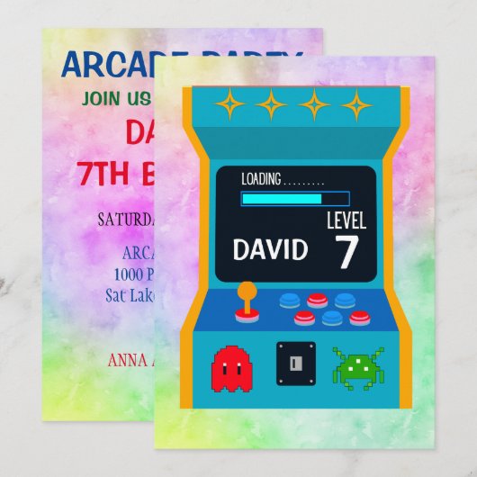 Arcade Game Verjaardag Jongen Party Niveau Omhoog Kaart (Voorkant / Achterkant)