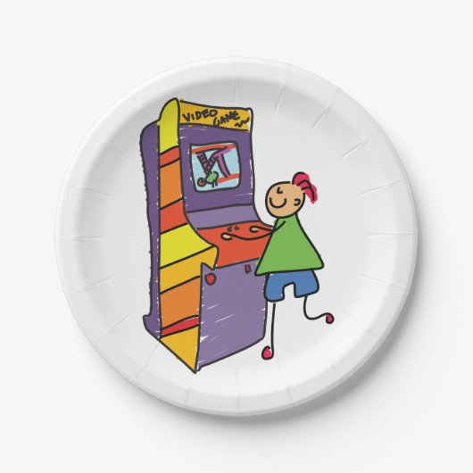 Arcade Gamer Stick Figuur Leuke  videogame Papieren Bordje (Voorkant)