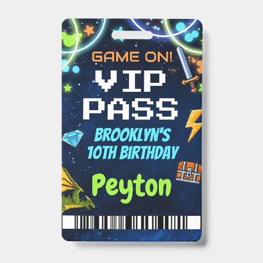Arcade Games Verjaardag VIP Pas Lanyard Badge (Voorzijde)