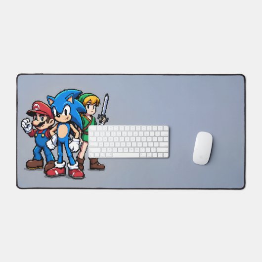 Arcade Heroes Desk Mat - Retro Pixel Art (Keyboard & Muis)