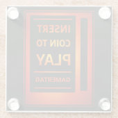 Arcade “Insert Coin to Play” Custom Name Coaster Glazen Onderzetter (Achterkant)
