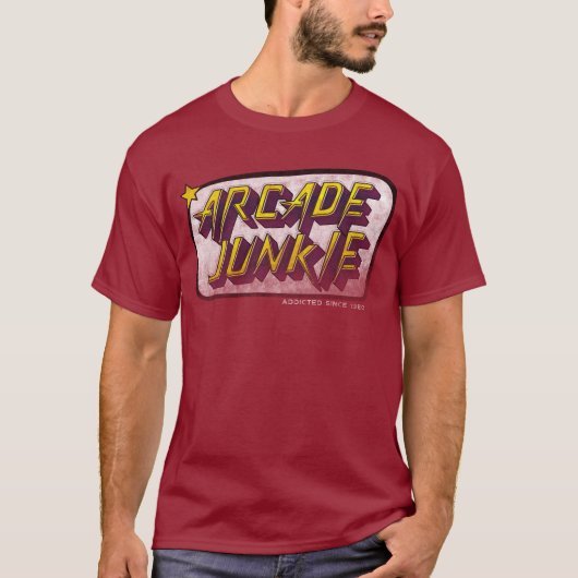 Arcade junkie. verslaafd sinds 1980 t-shirt (Voorkant)