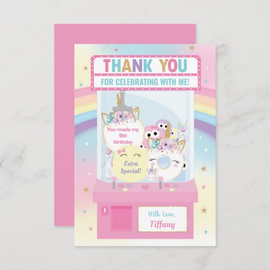 Arcade Meisje Verjaardag Schattige Roze Klauw Mach Bedankkaart (Voorkant / Achterkant)