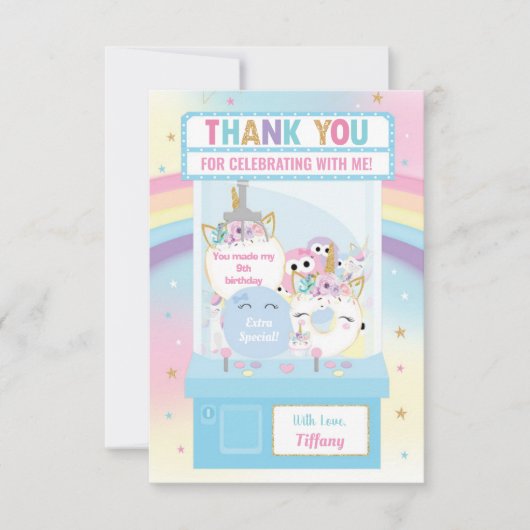 Arcade Meisje Verjaardag Schattigee Blauwe Klauwma Bedankkaart (Voorkant)