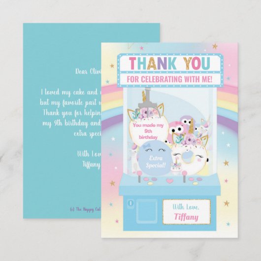 Arcade Meisje Verjaardag Schattigee Blauwe Klauwma Bedankkaart (Voorkant / Achterkant)