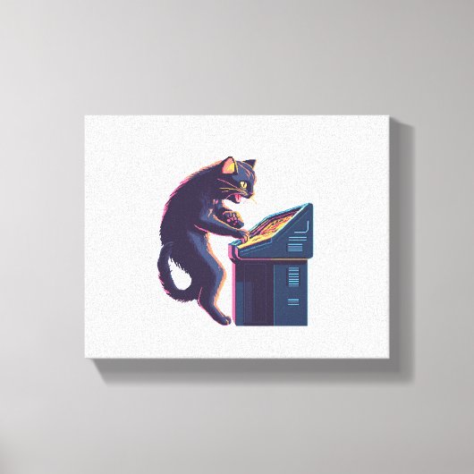 Arcade Meowster – Nostalgische gamer kat Canvas Afdruk (Voorkant)