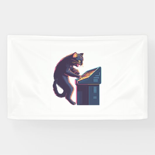Arcade Meowster – Nostalgische gamer kat Spandoek (Horizontaal)