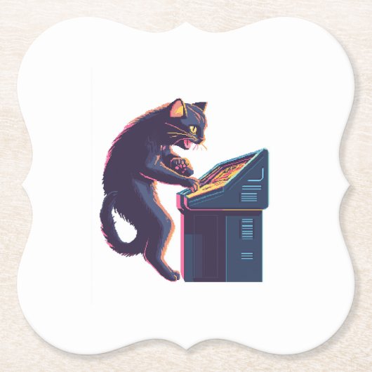 Arcade Meowster – Nostalgische gamerkat Kartonnen Onderzetters (Voorkant)