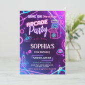 Arcade Neon Glow verjaardagsfeestje Kaart (Staand voorkant)