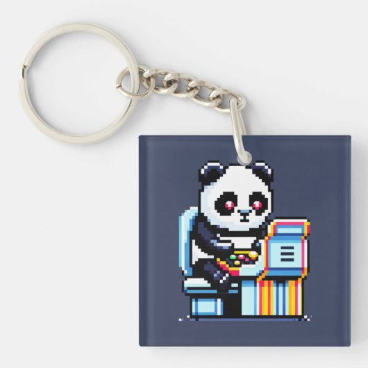 Arcade Panda Gamer - Retro Pixel Art Gaming Design Sleutelhanger (voorkant)