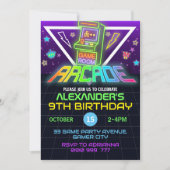 Arcade Verjaardag Gamer Neon Party Uitnodiging (Voorkant)