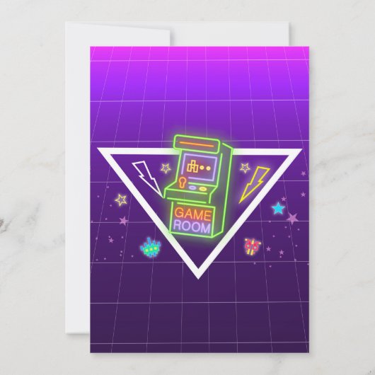 Arcade Verjaardag Gamer Neon Party Uitnodiging (Achterkant)
