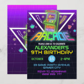 Arcade Verjaardag Gamer Neon Party Uitnodiging (Voorkant / Achterkant)