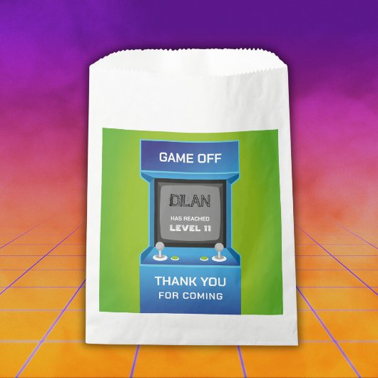 Arcade-verjaardag, gamer-verjaardagsuitnodiging bedankzakje