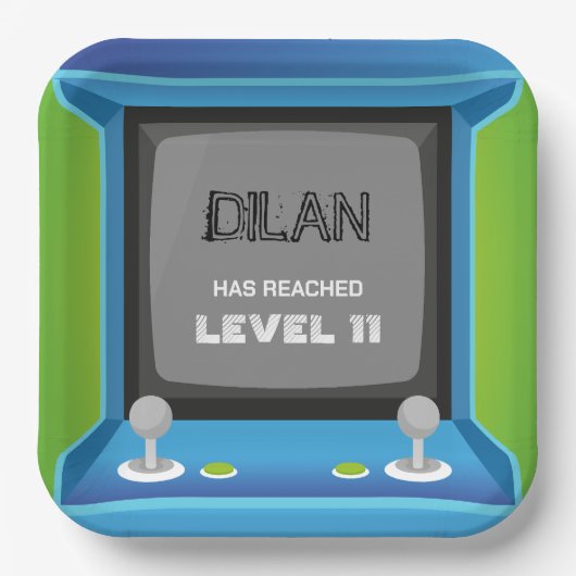 Arcade-verjaardag, gamer-verjaardagsuitnodiging papieren bordje (Voorkant)