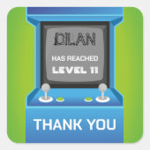 Arcade-verjaardag, gamer-verjaardagsuitnodiging vierkante sticker (Voorkant)