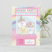 Arcade Verjaardagsfeestje Meisje Rainbow Eenhoorn Kaart (Staand voorkant)