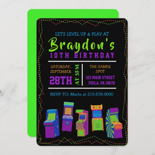 ARCADE VIDEO GAME GAMER Uitnodiging voor verjaarda (Voorkant / Achterkant)