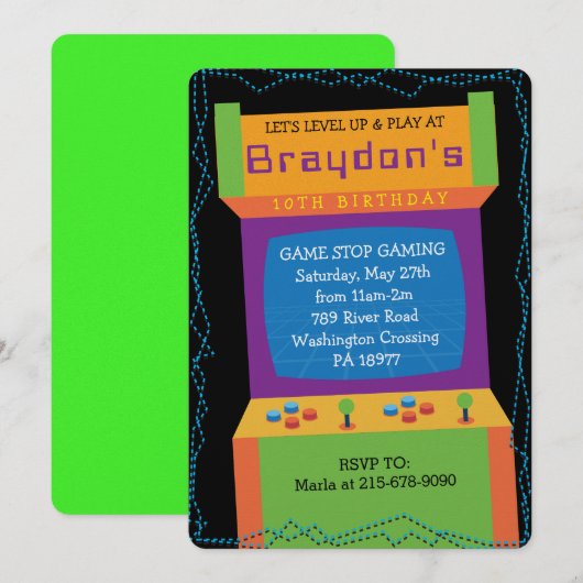 ARCADE VIDEO GAME GAMER Uitnodiging voor verjaarda (Voorkant / Achterkant)