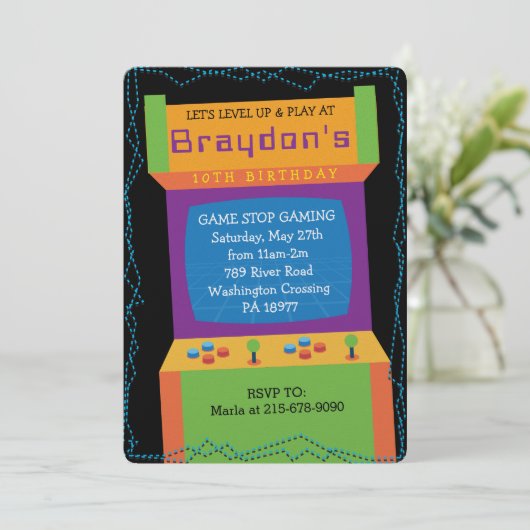 ARCADE VIDEO GAME GAMER Uitnodiging voor verjaarda (Staand voorkant)