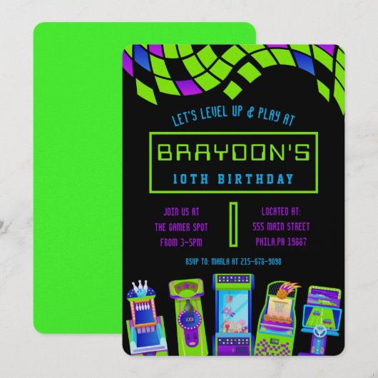 ARCADE VIDEO GAME GAMING Verjaardagsfeest Kaart (Voorkant / Achterkant)