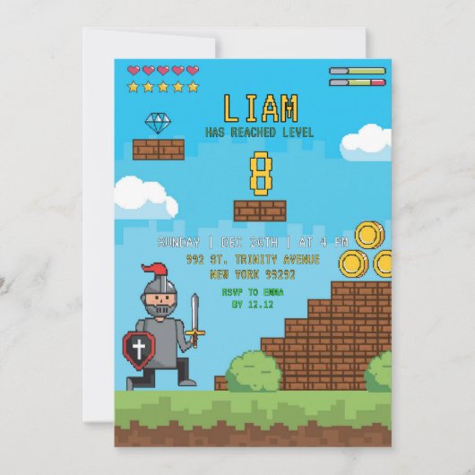 Arcade Video Game Niveau Omhoog Verjaardag Kaart (Voorkant)