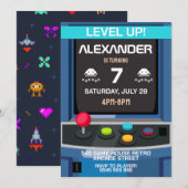 Arcade Video Game Niveau Omhoog Verjaardag Uitnodi Kaart (Voorkant / Achterkant)