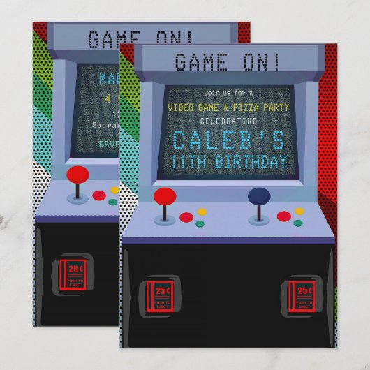 Arcade Videogame Verjaardagsfeestje Kaart (Voorkant / Achterkant)