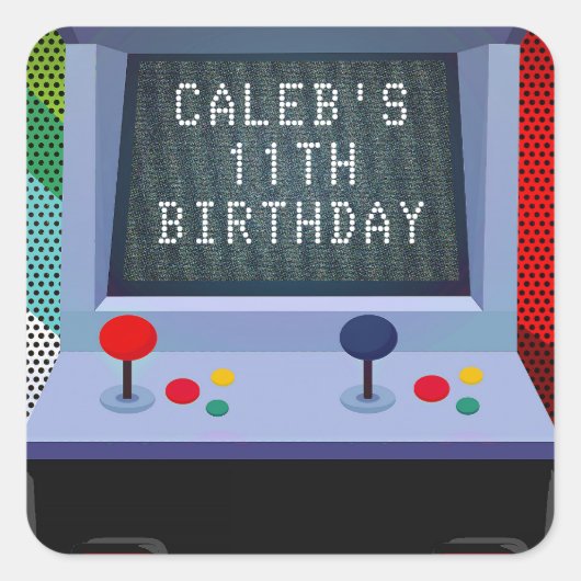 Arcade-videospel verjaardagsfeest cadeautje vierkante sticker (Voorkant)