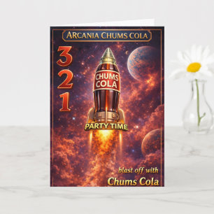Arcadia chum cola raket lancering sci-fi verjaarda kaart