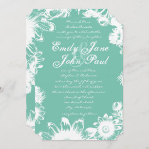 Arcadia Mint  Floral Wedding Invitations Kaart