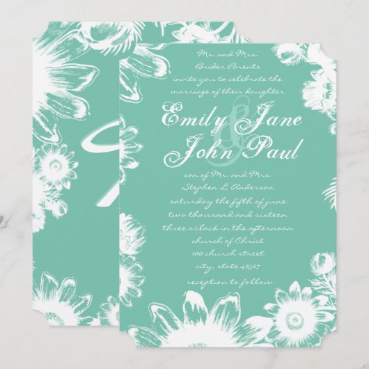 Arcadia Mint  Floral Wedding Invitations Kaart (Voorkant / Achterkant)
