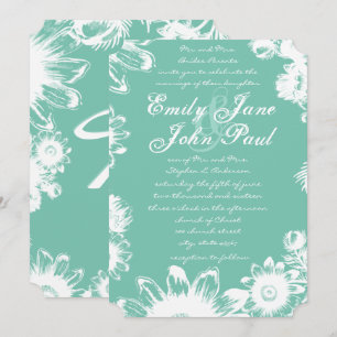 Arcadia Mint  Floral Wedding Invitations Kaart