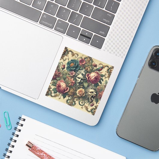 Arcane Atelier – Gotisch barok Sierkussen Sticker (Laptop met iPhone)