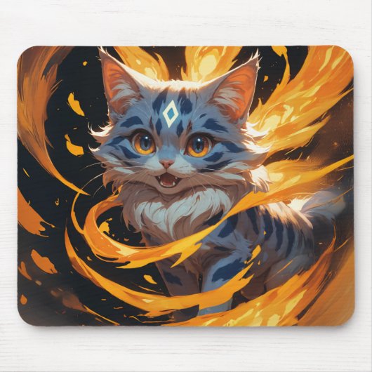 Arcane Ember: Het Vlammende Kitten Vertrouwd Muismat (Voorkant)