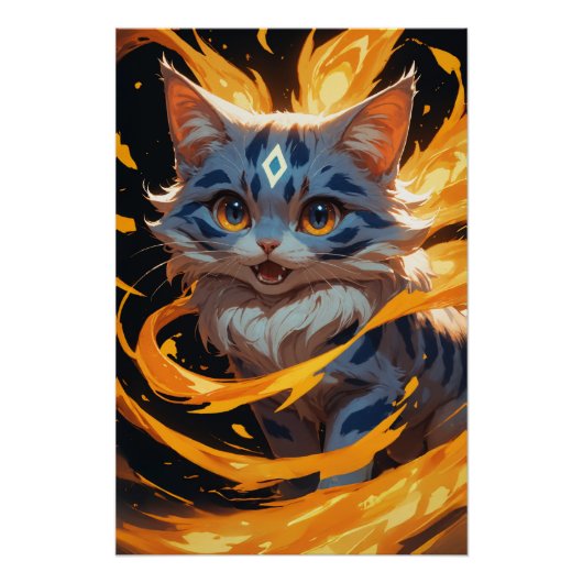 Arcane Ember: Het Vlammende Kitten Vertrouwd Perfect Poster (Voorkant)