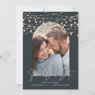 Arch 1 foto string licht script modern bruiloft save the date